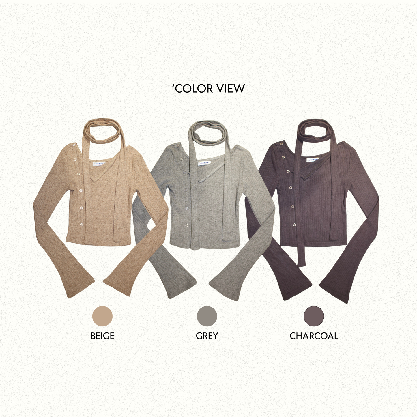 Asymmetrical Button Long Sleeve & Scarf Set (3c.)