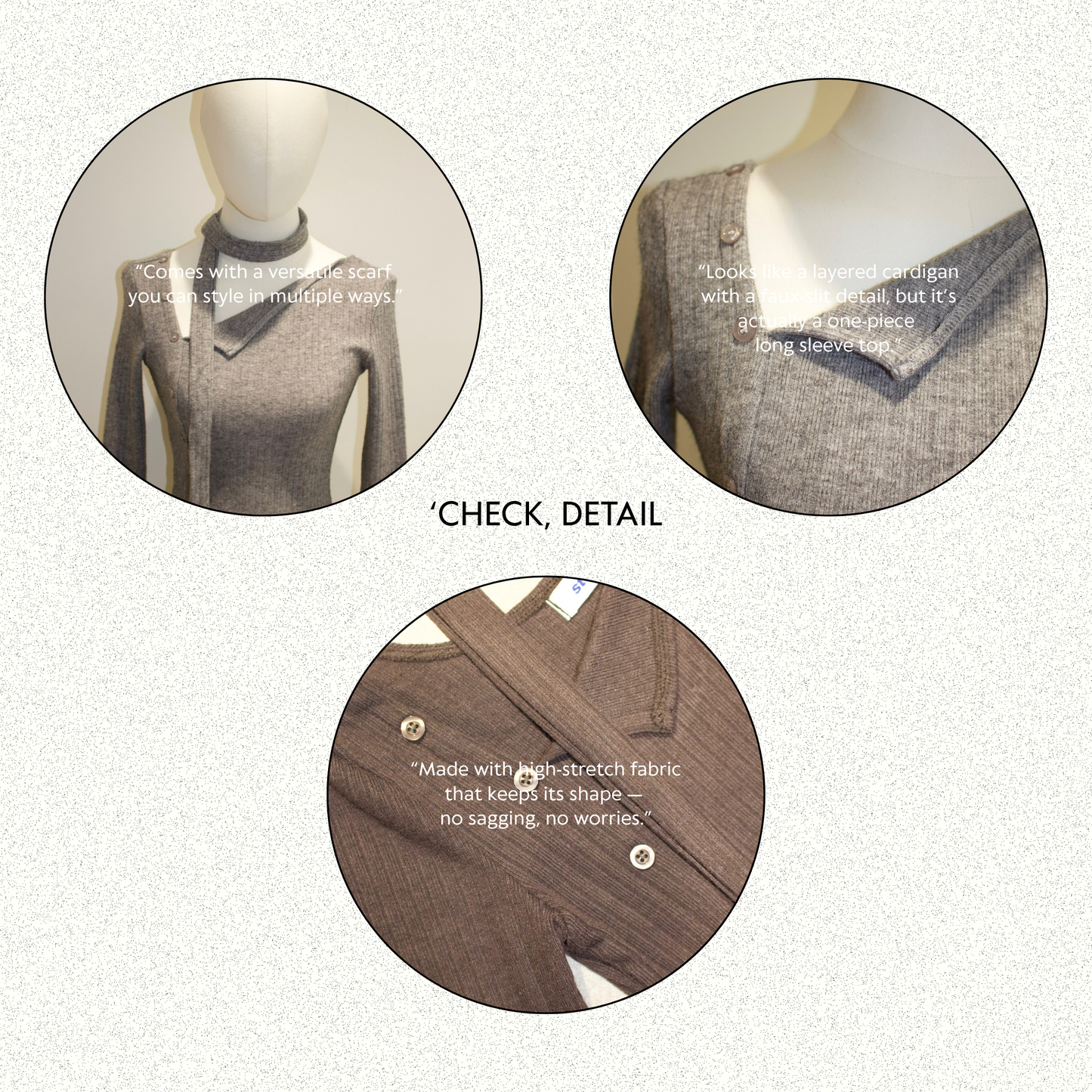 Asymmetrical Button Long Sleeve & Scarf Set (3c.)
