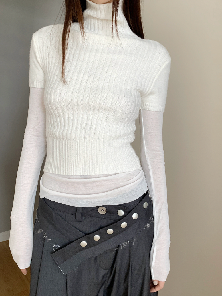 Chunky Ribbed Turtleneck Short Sleeves (3c.)
