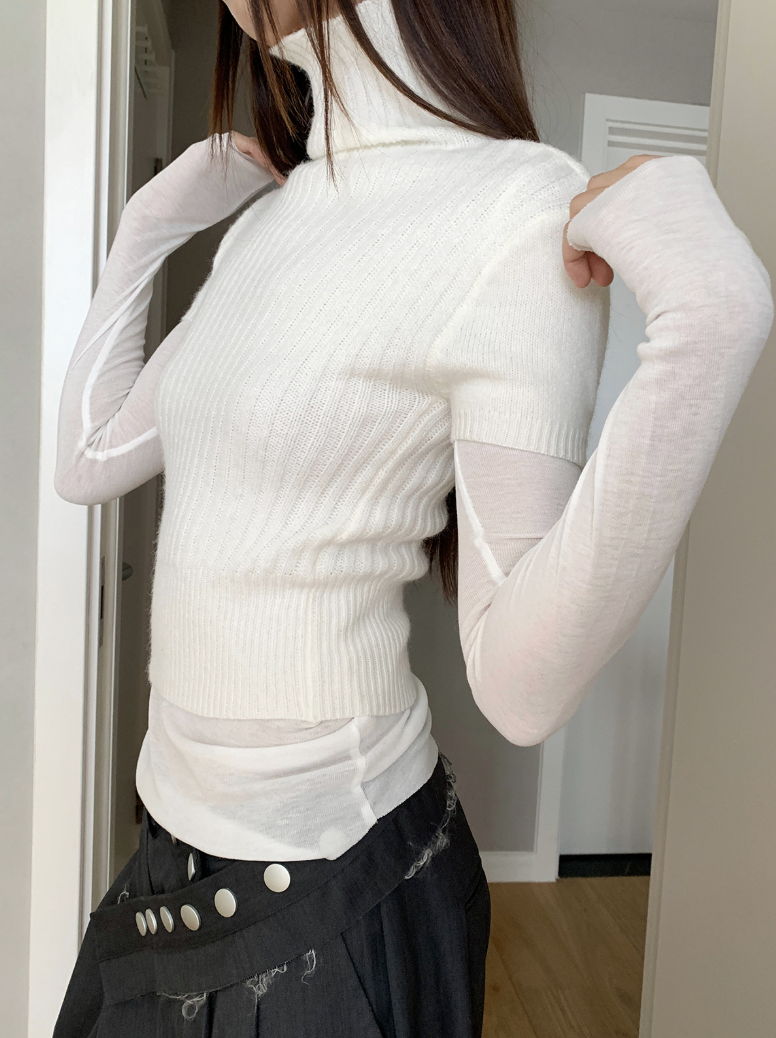 Chunky Ribbed Turtleneck Short Sleeves (3c.)