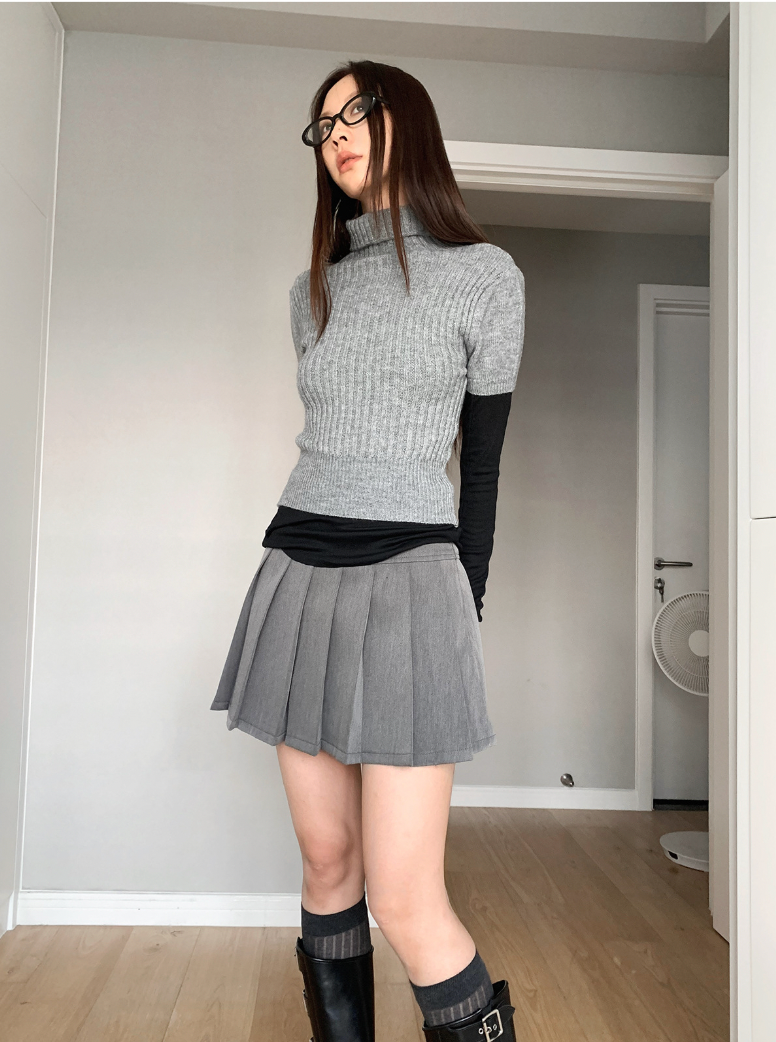 Chunky Ribbed Turtleneck Short Sleeves (3c.)
