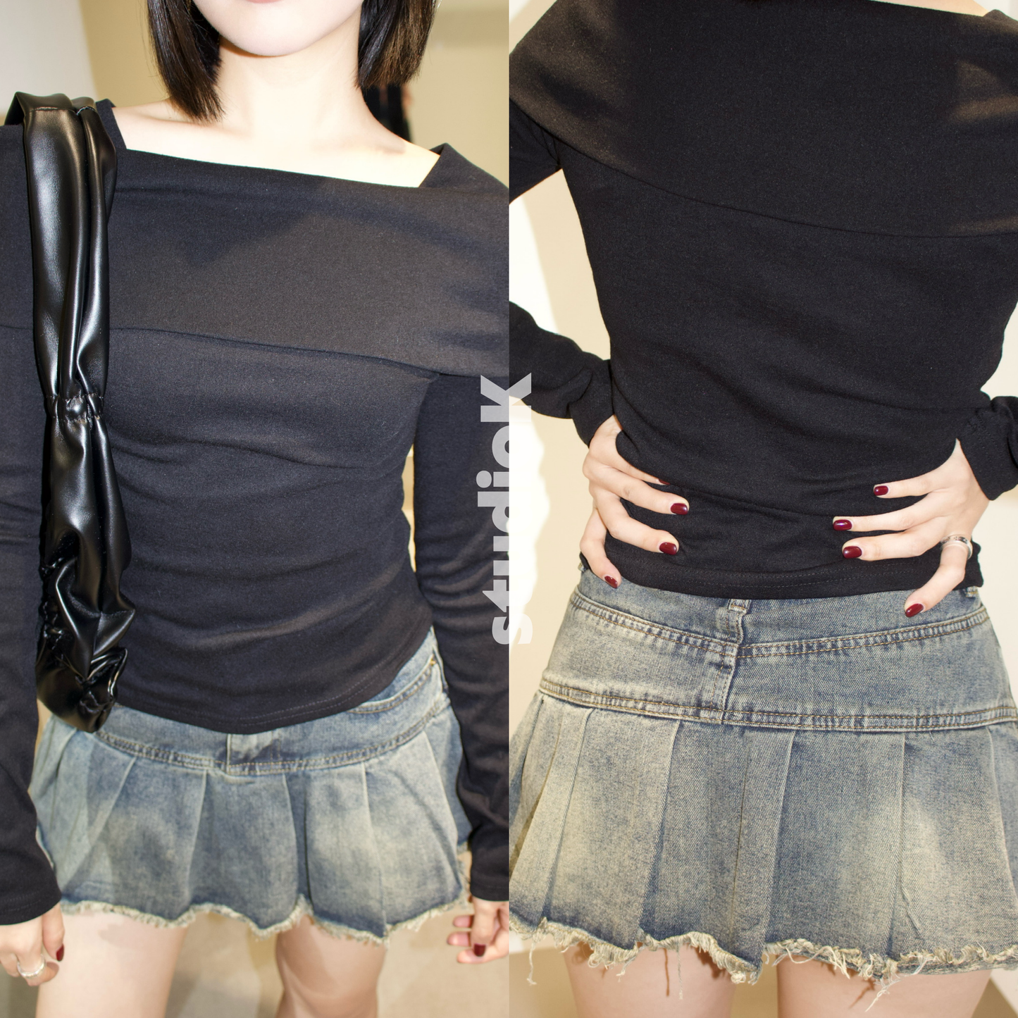 Vintage Denim Pleated Skirt