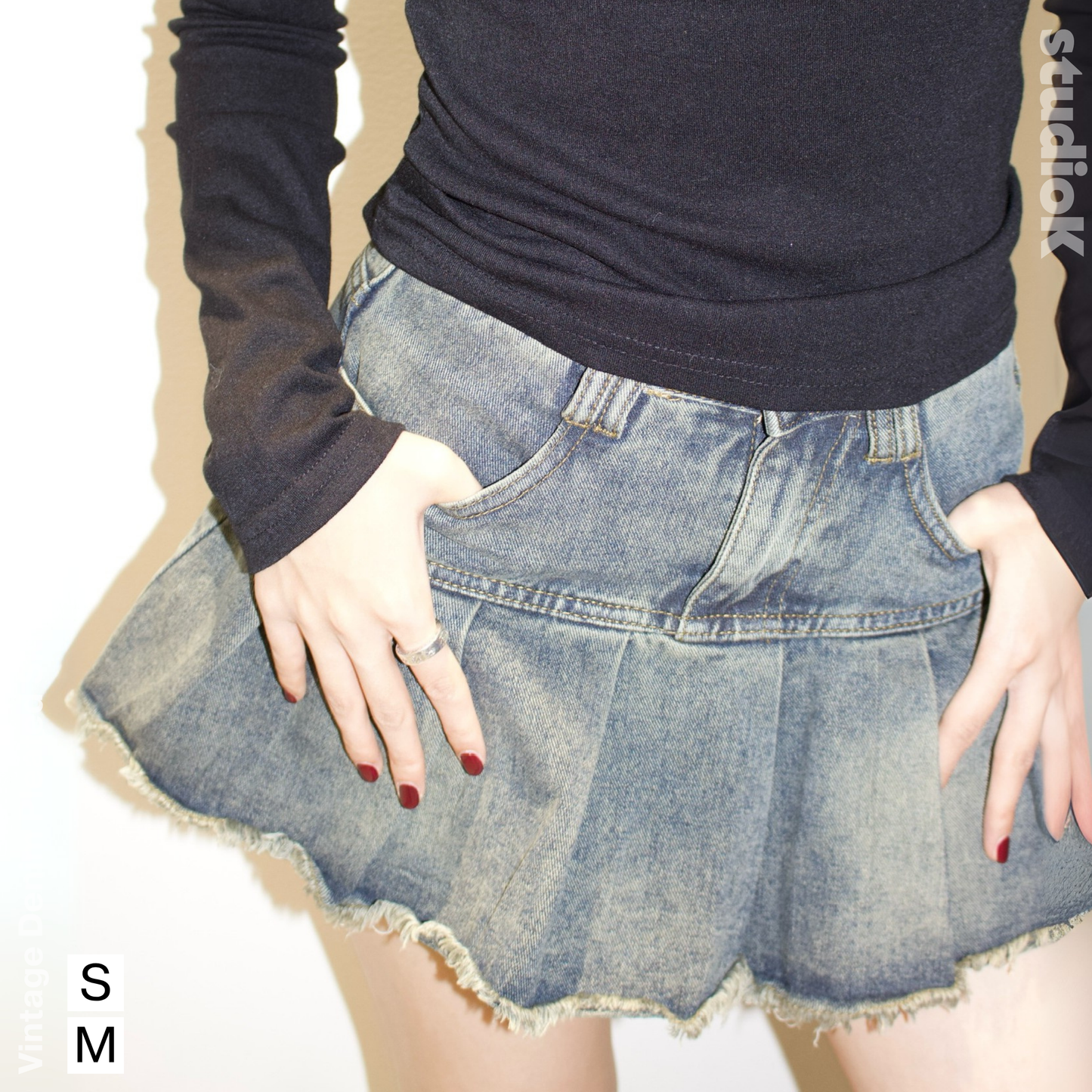 Vintage Denim Pleated Skirt
