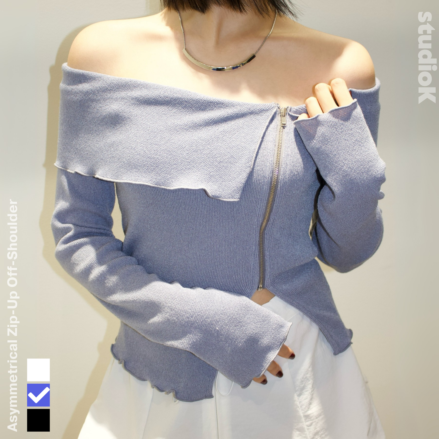 Asymmetrical Zip-Up Off-Shoulder (3c.)