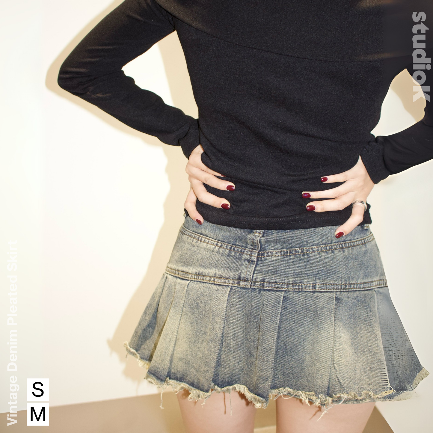 Vintage Denim Pleated Skirt