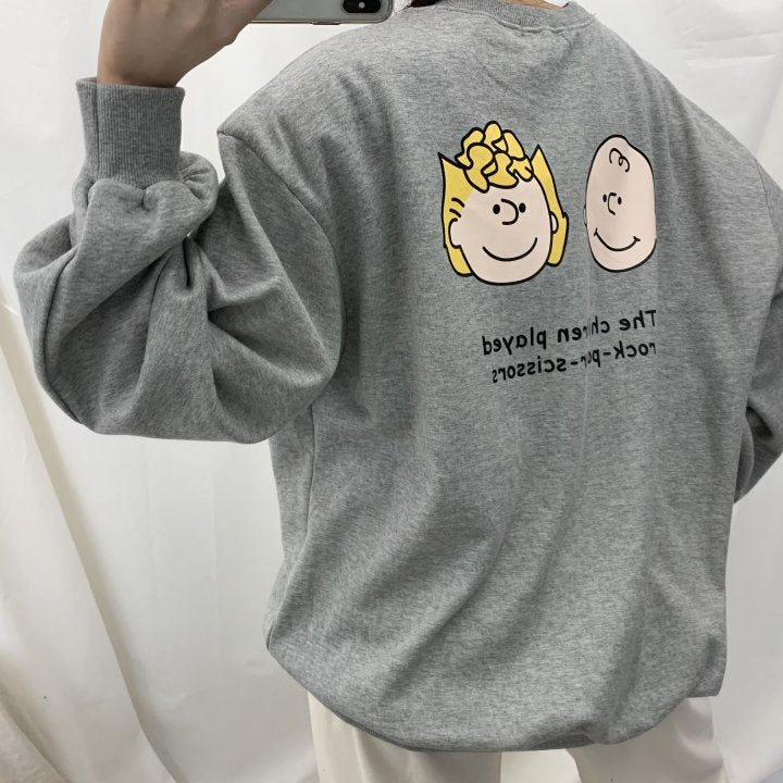 Graphic Oversized Crew Neck Jumper (Rock-Paper-Scissors)