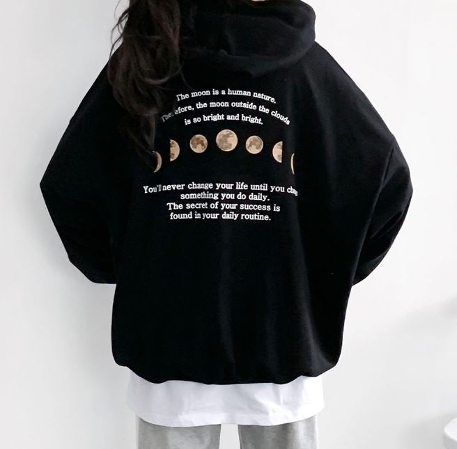 Graphic Oversized Crew Neck Jumper (Midnight Hoodie)
