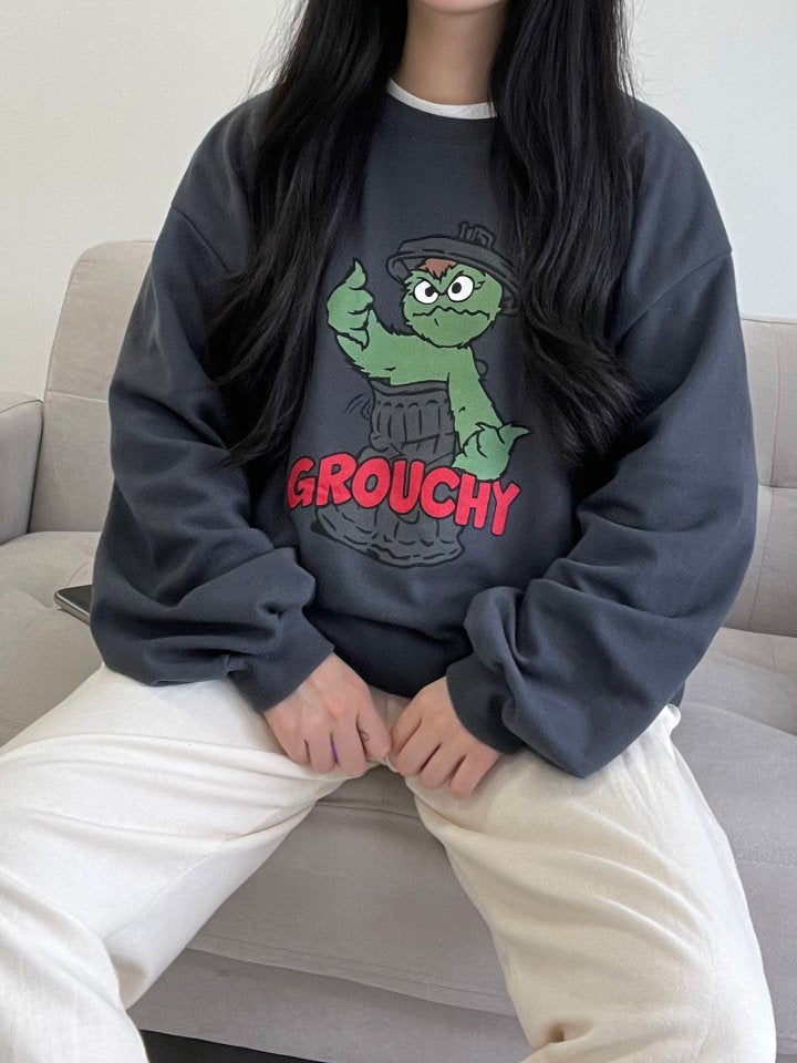 Graphic Oversized Crew Neck Jumper (Grouchy)