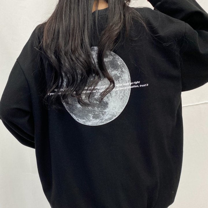 Graphic Oversized Crew Neck Jumper (The Moon)