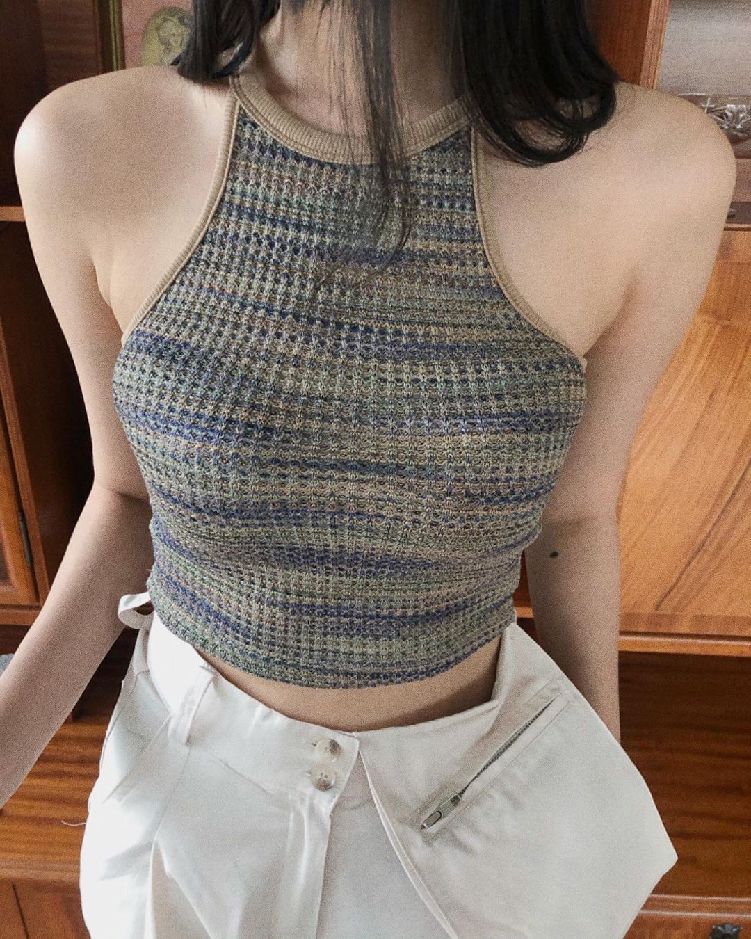 Swirl Twist Knit Halter Top