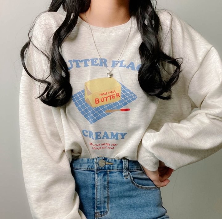 "Butter Flavor" Graphic Oversized Crew Neck Jumper (2c.)