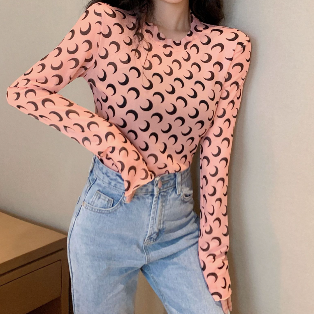 Crescent Moon Print Long Sleeve
