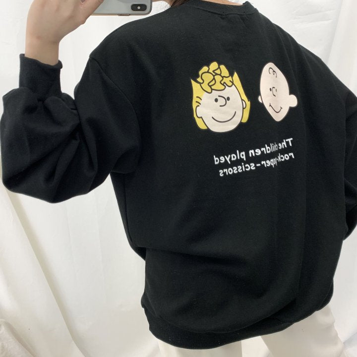 Graphic Oversized Crew Neck Jumper (Rock-Paper-Scissors)