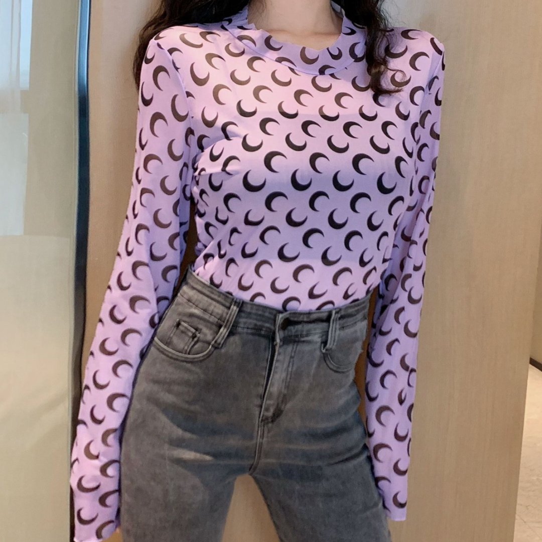 Crescent Moon Print Long Sleeve