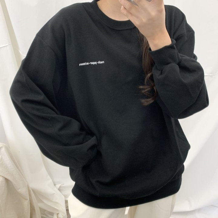 Graphic Oversized Crew Neck Jumper (Rock-Paper-Scissors)