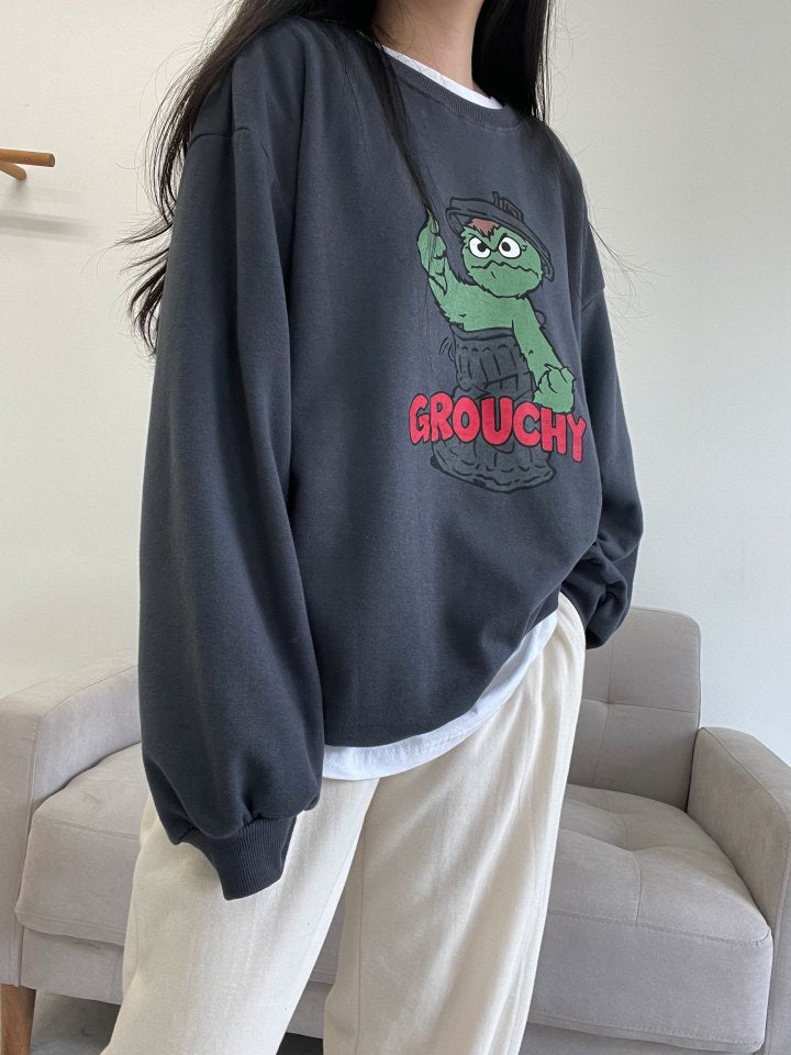 Graphic Oversized Crew Neck Jumper (Grouchy)