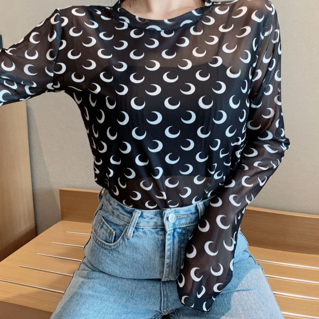 Crescent Moon Print Long Sleeve