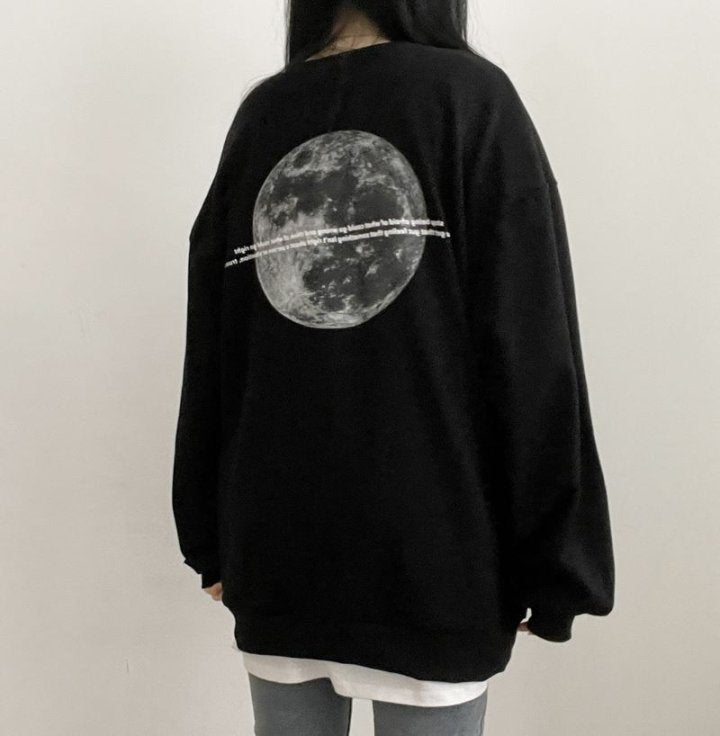 Graphic Oversized Crew Neck Jumper (The Moon)