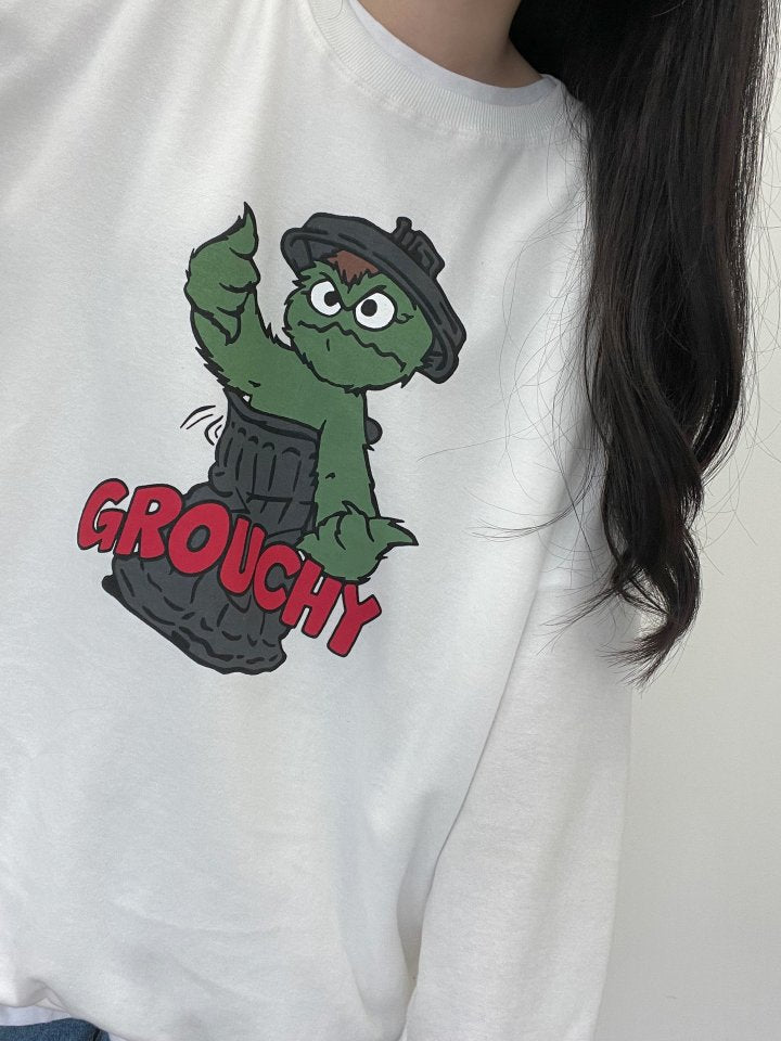 Graphic Oversized Crew Neck Jumper (Grouchy)