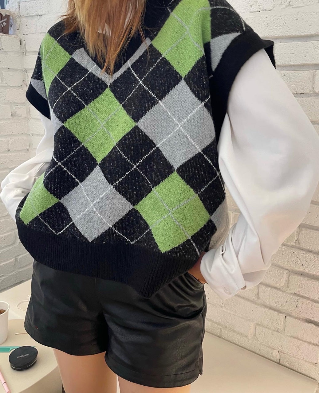 Oversized Argyle Sweater Vest