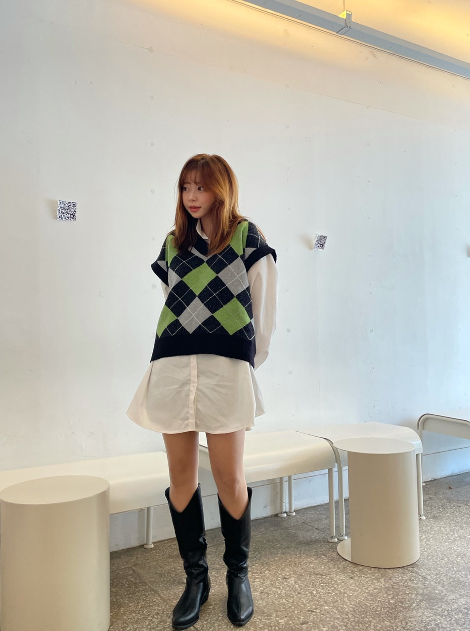 Oversized Argyle Sweater Vest