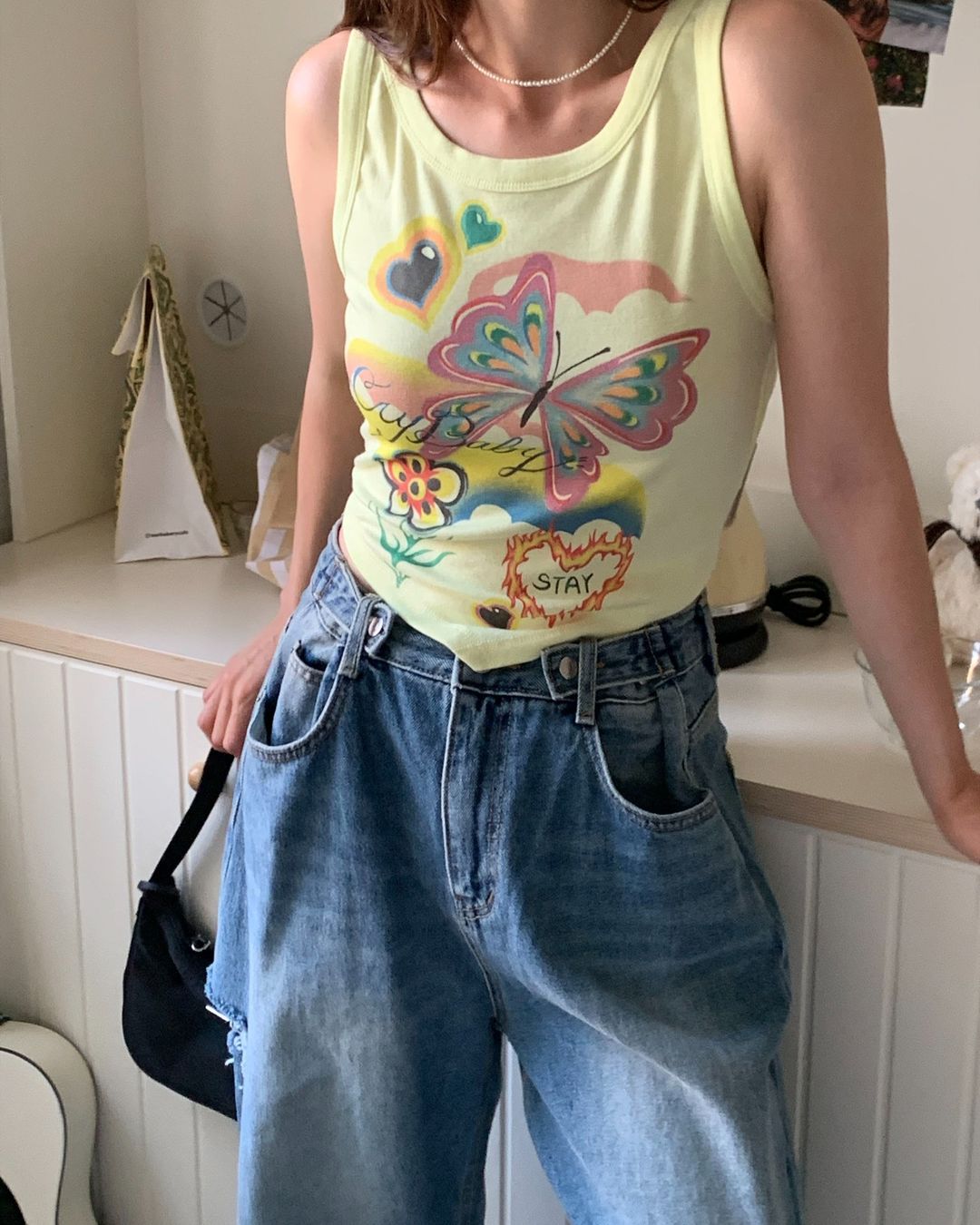 Y2K Graphic Open-back Crop Tanktop