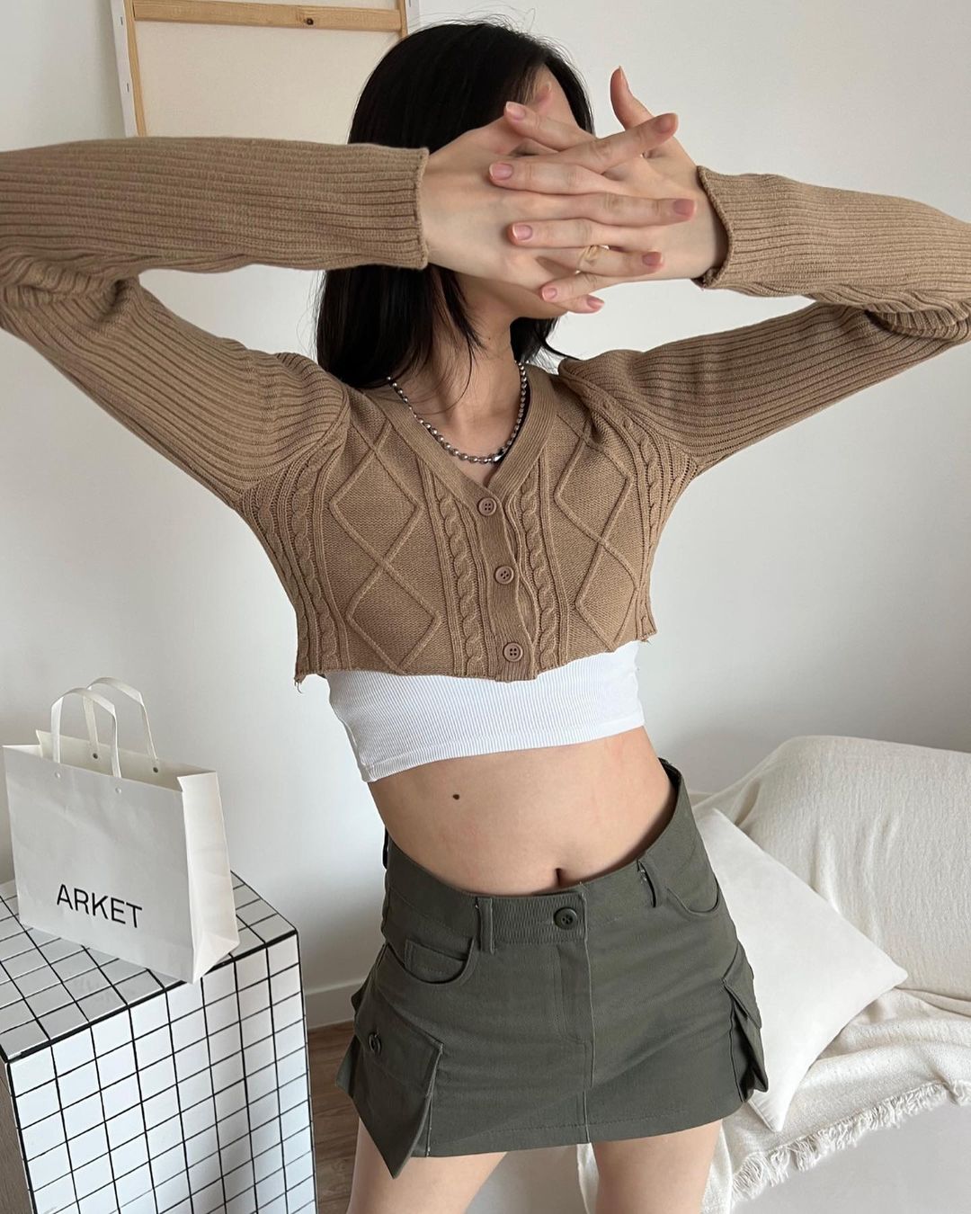 Cable Knitted Crop Cardigan (2c.)