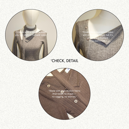 Asymmetrical Button Long Sleeve & Scarf Set (3c.)