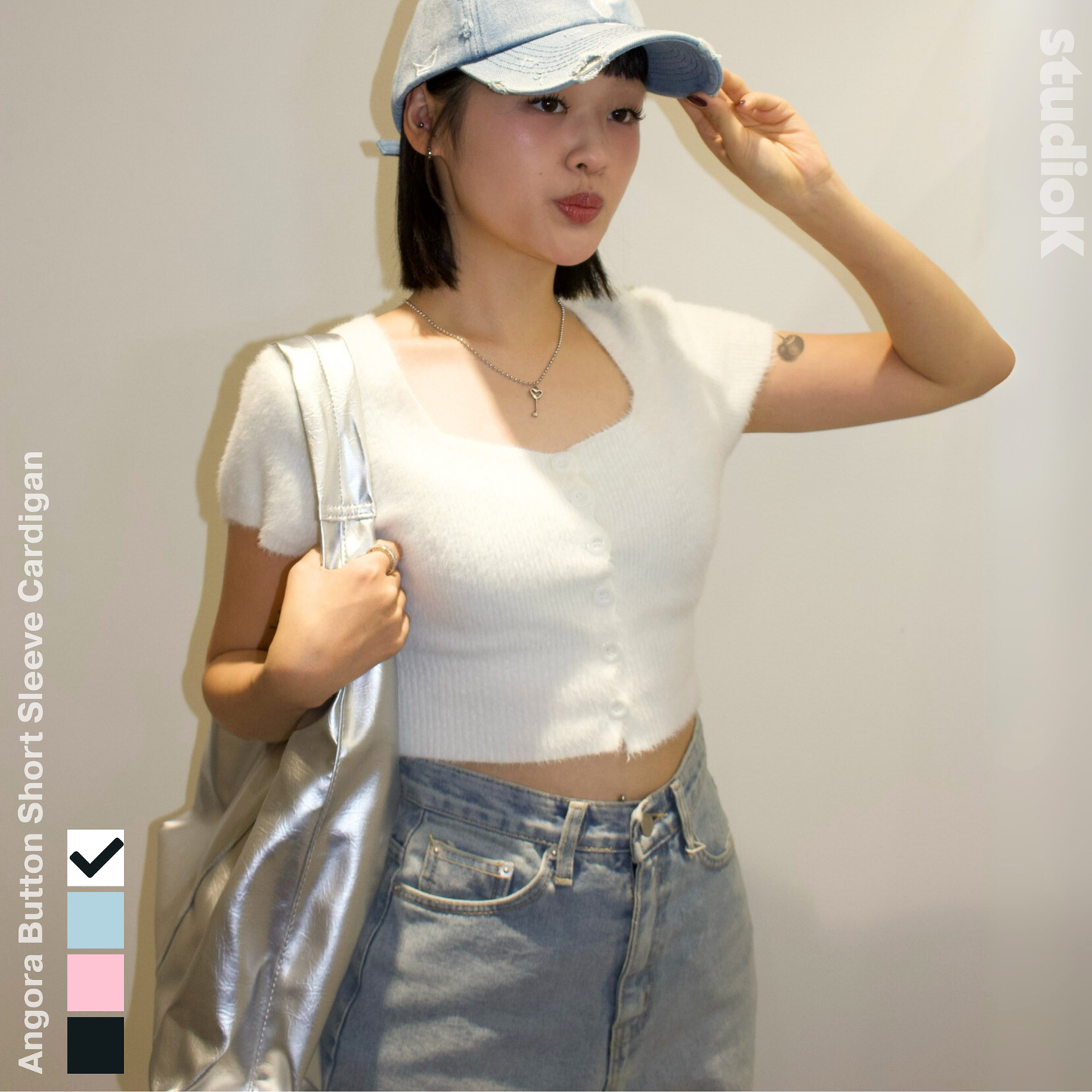 Angora Button Short Sleeve Cardigan (4c.)