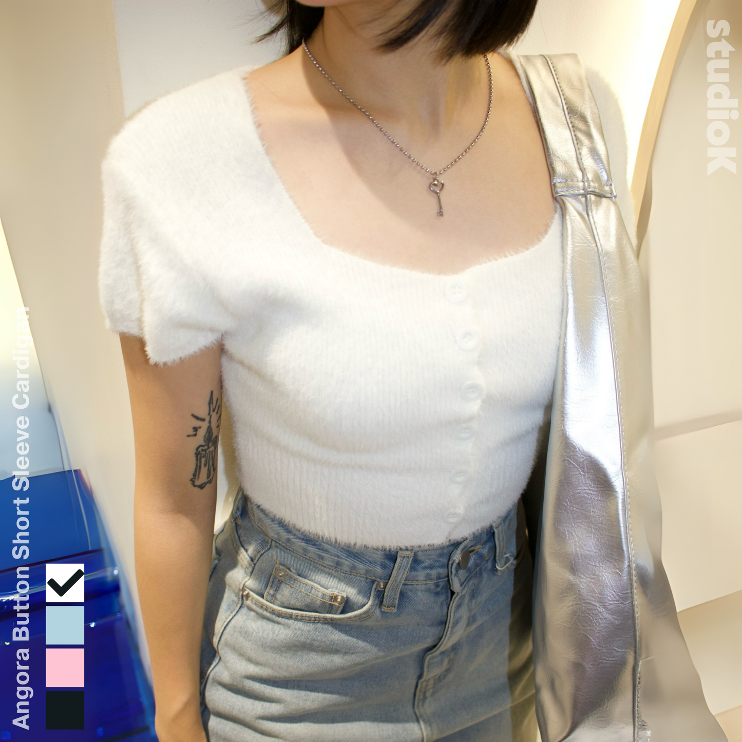 Angora Button Short Sleeve Cardigan (4c.)