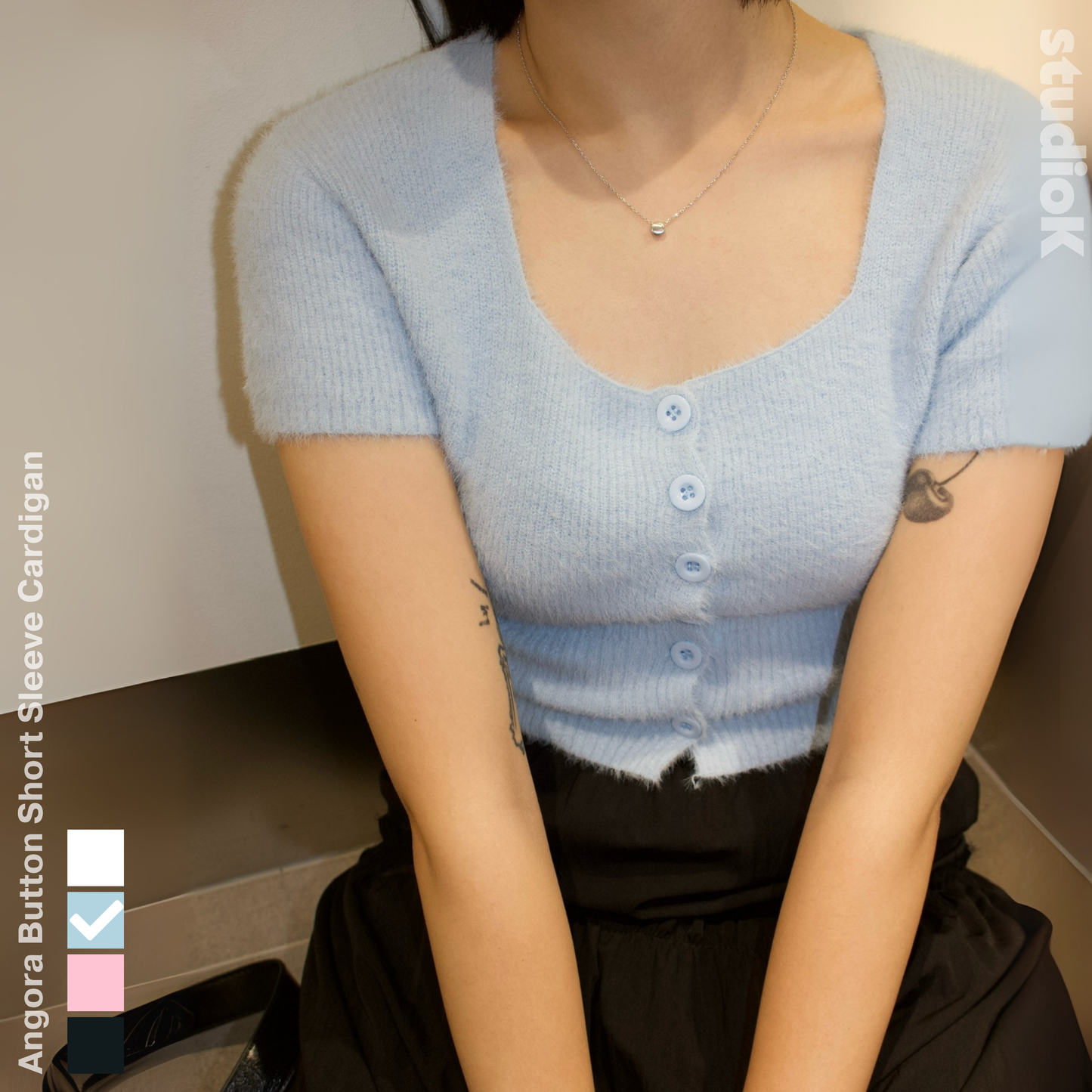 Angora Button Short Sleeve Cardigan (4c.)
