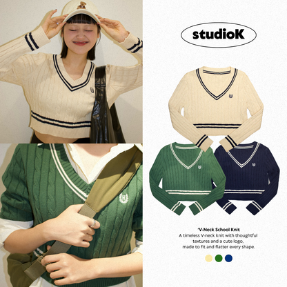 V-Neck School Knit (3c.)