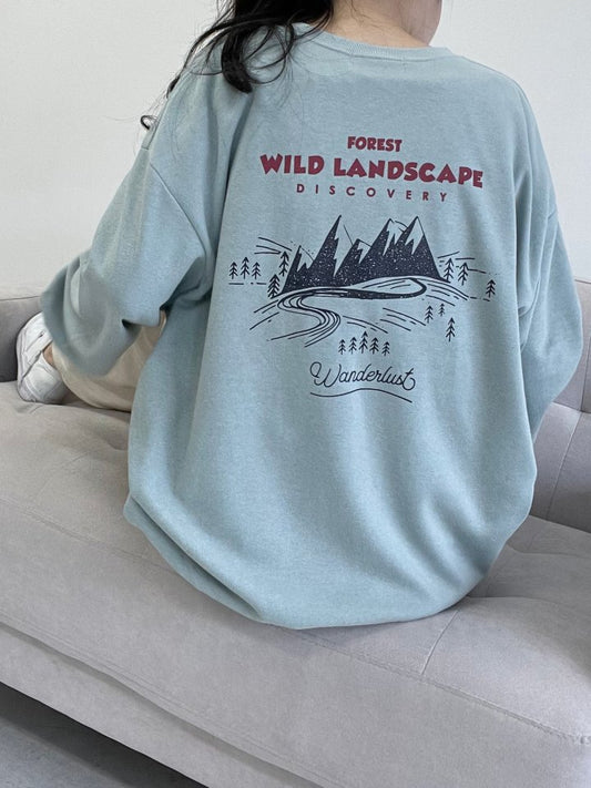 Graphic Oversized Crew Neck Jumper (Wild Landscape)