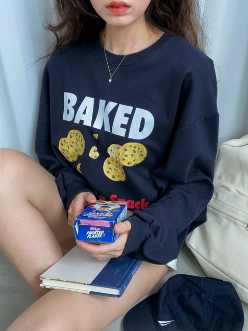 Graphic Oversized Crew Neck Jumper (Baked Cookie)