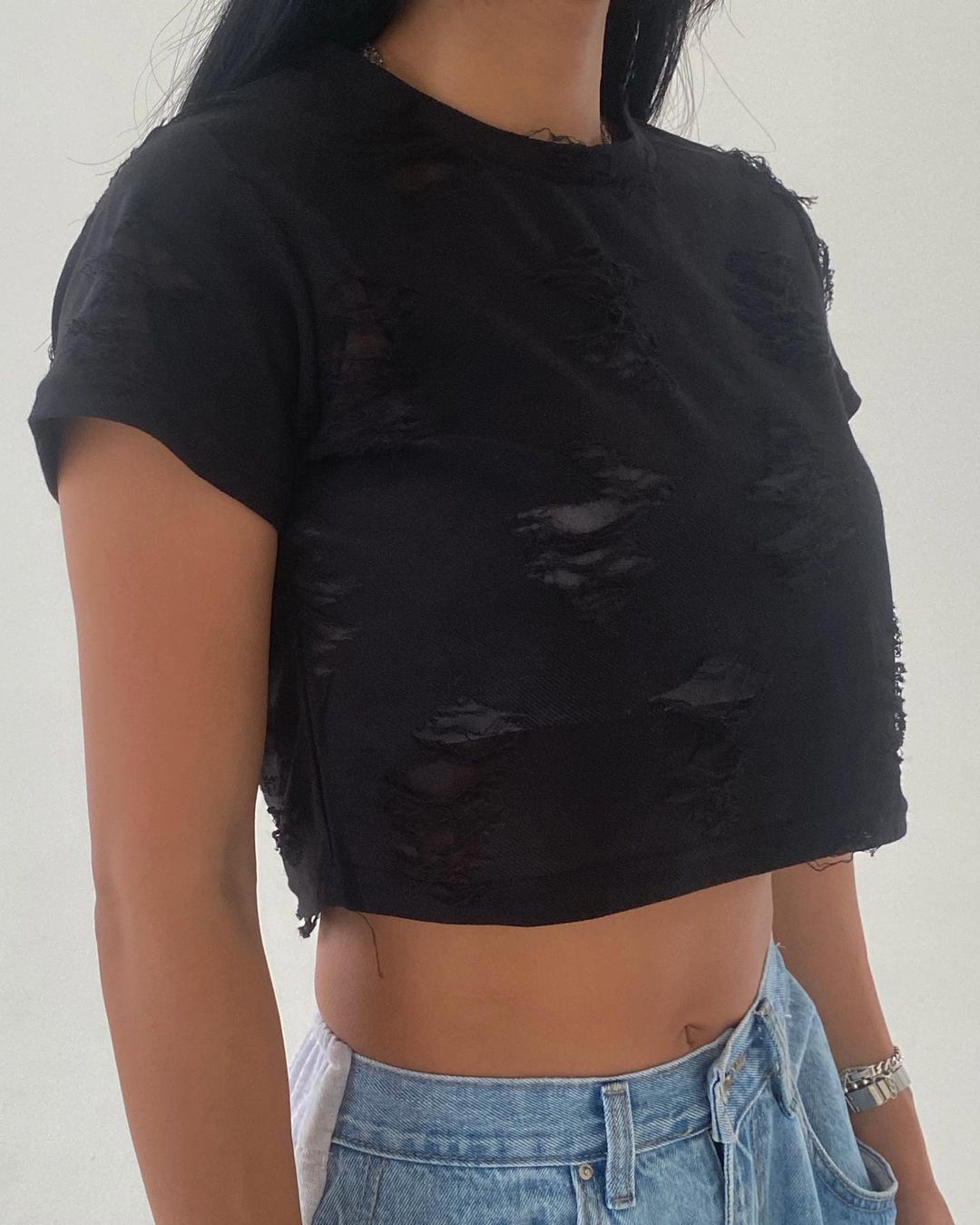 Grunge Style Ripped Crop Top