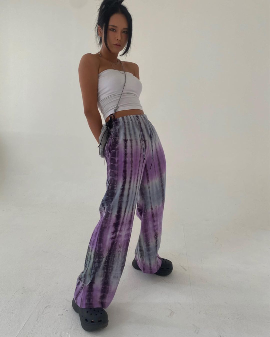 Contrast Tie-Dye Wide Leg Pants