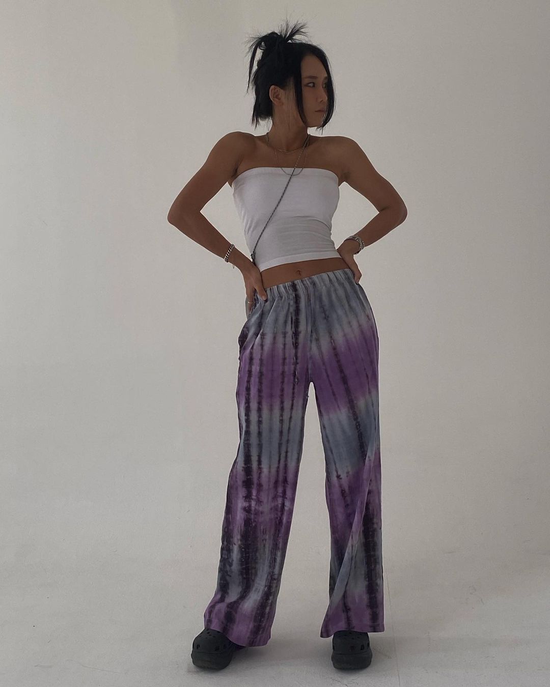 Contrast Tie-Dye Wide Leg Pants