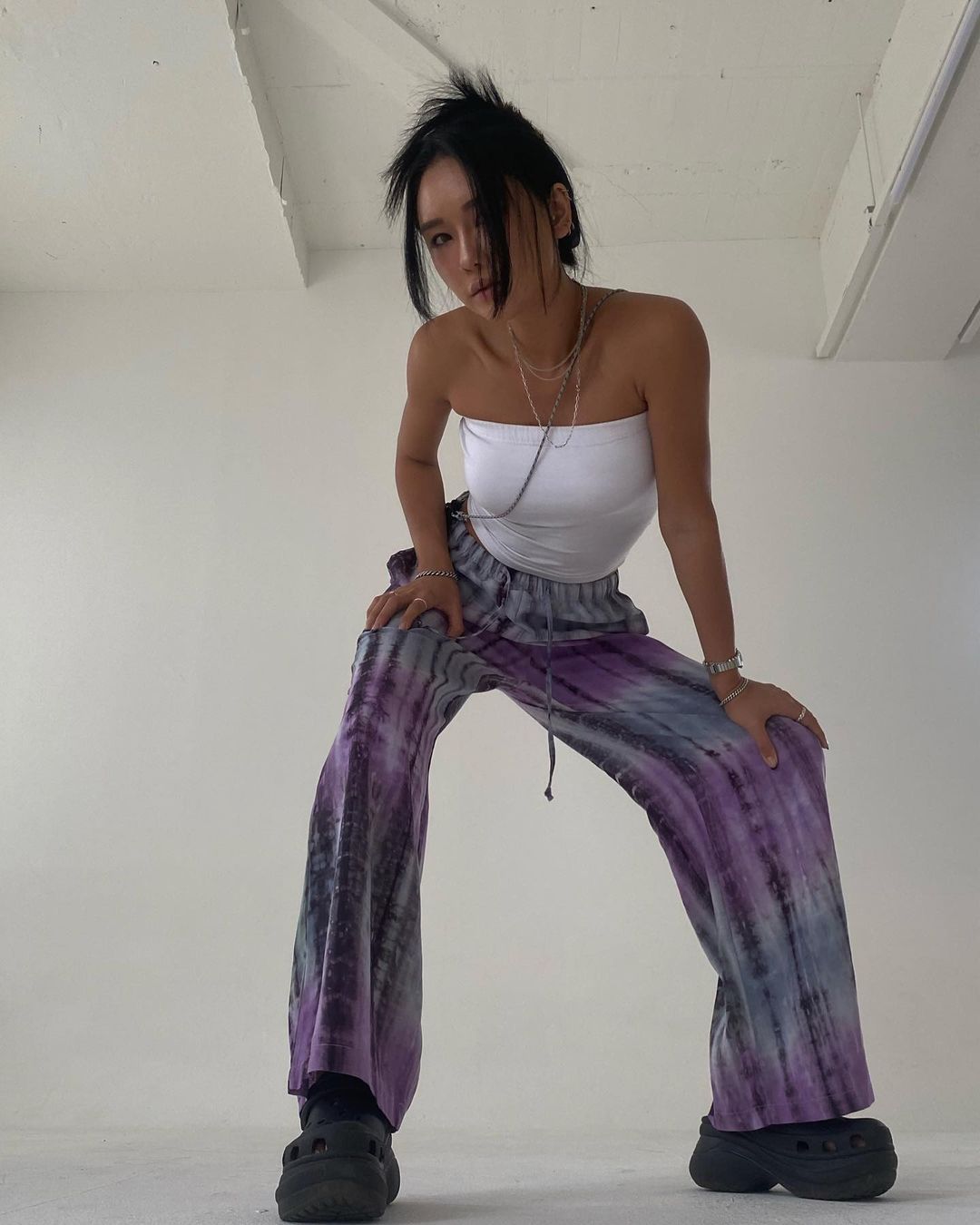 Contrast Tie-Dye Wide Leg Pants