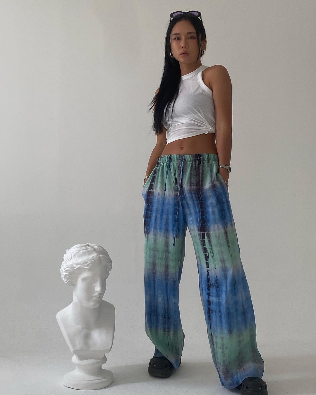 Contrast Tie-Dye Wide Leg Pants