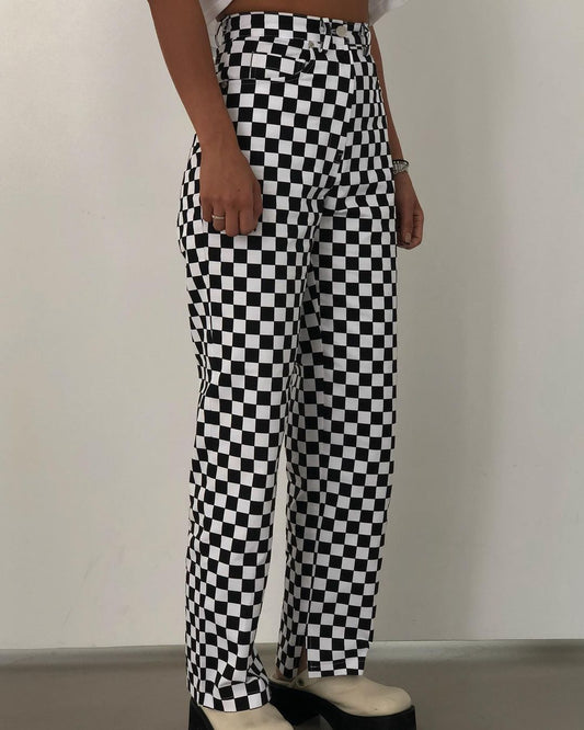 Checkerboard High Rise Straight Pant