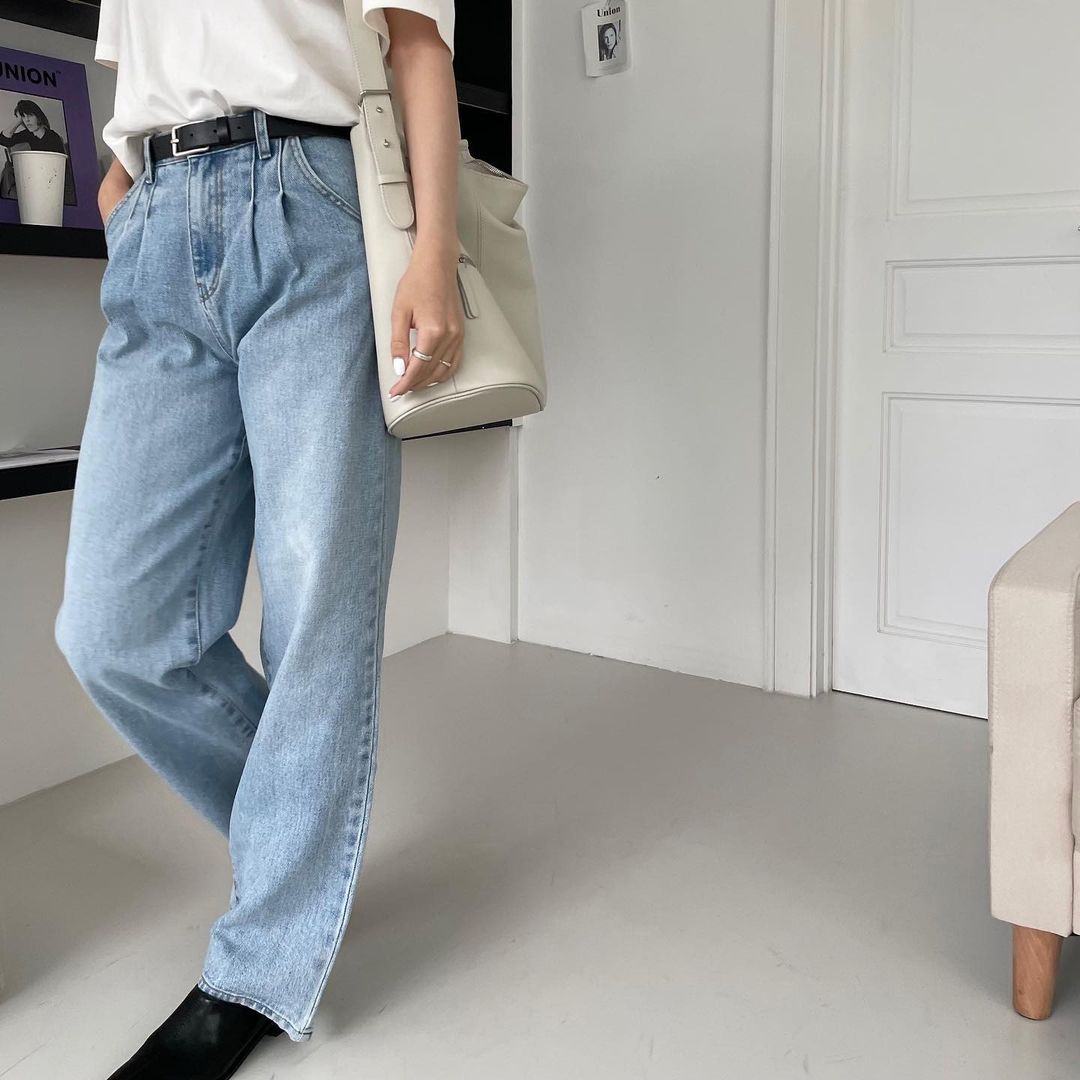 Pintuck Straight Leg Jean