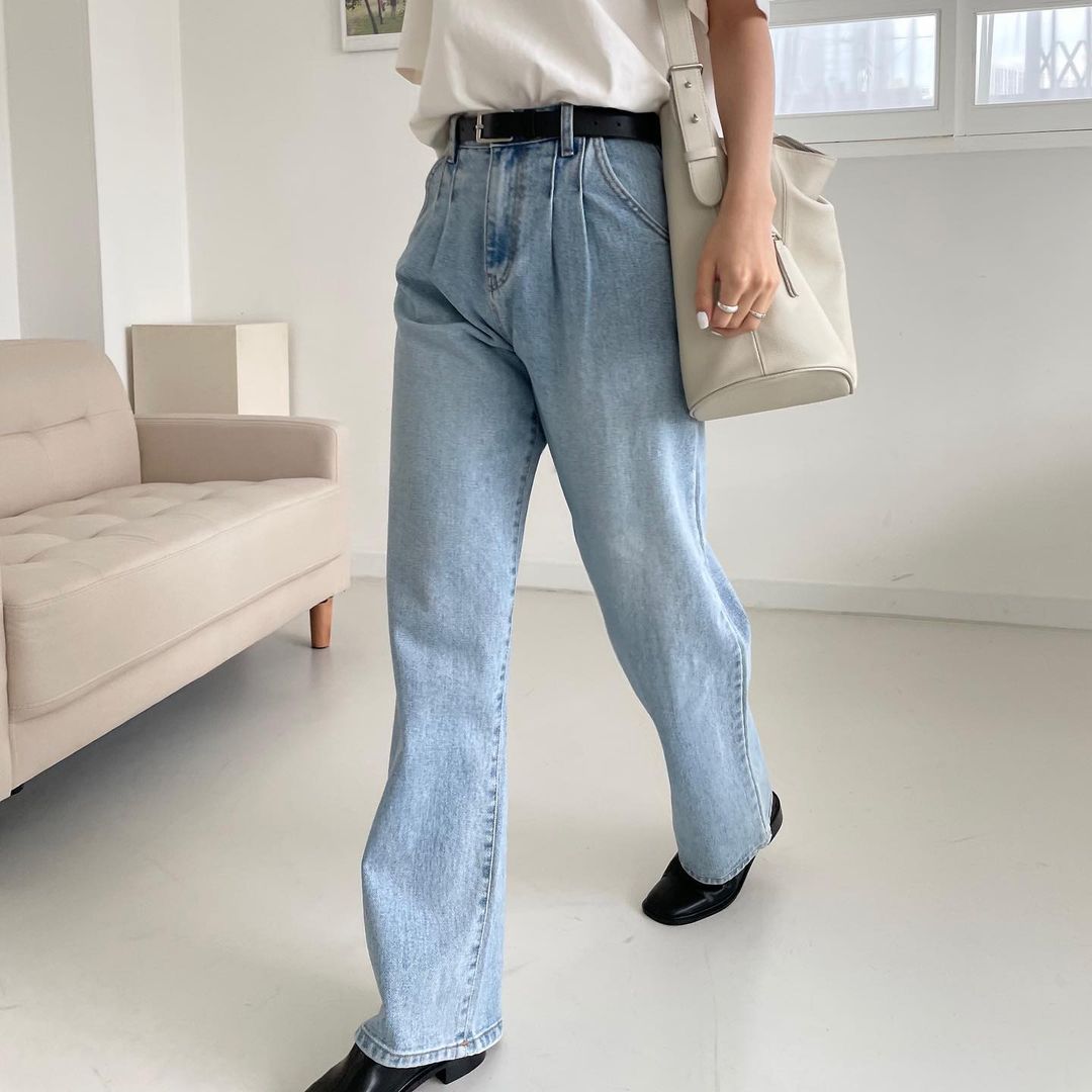 Pintuck Straight Leg Jean
