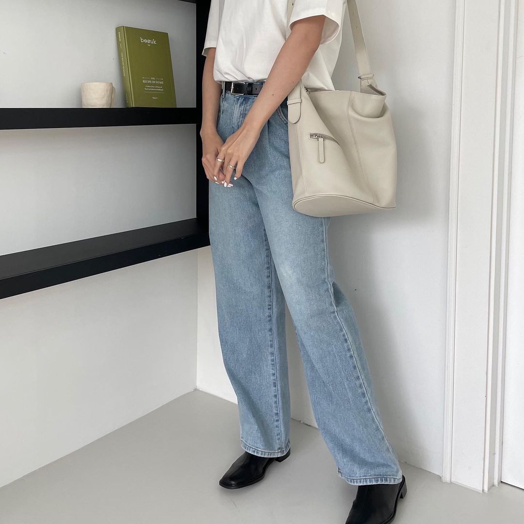 Pintuck Straight Leg Jean