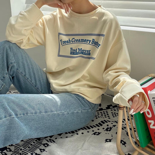 Graphic Crew Neck Jumper (Fresh Creamery Butter)