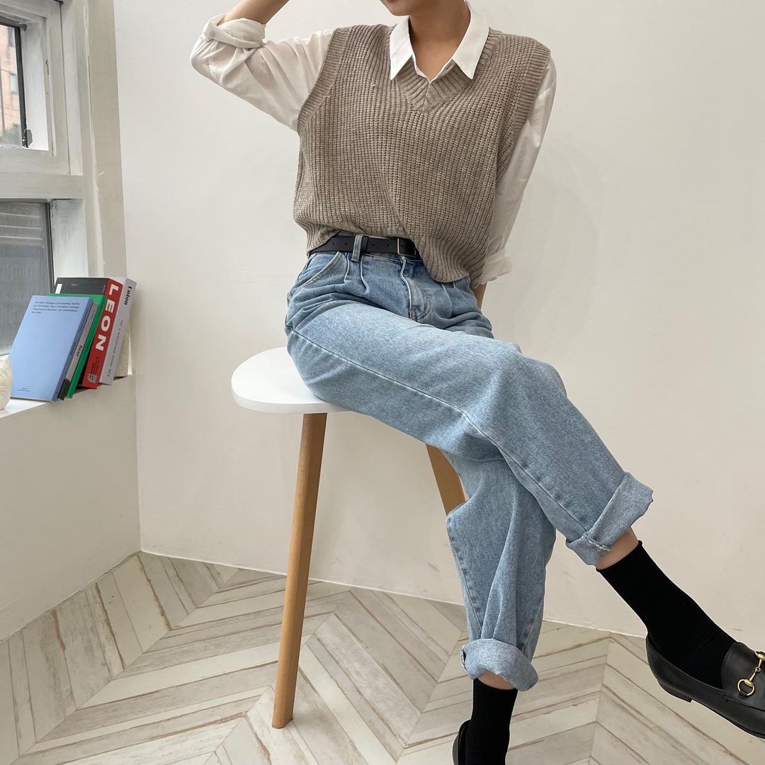 Pintuck Straight Leg Jean