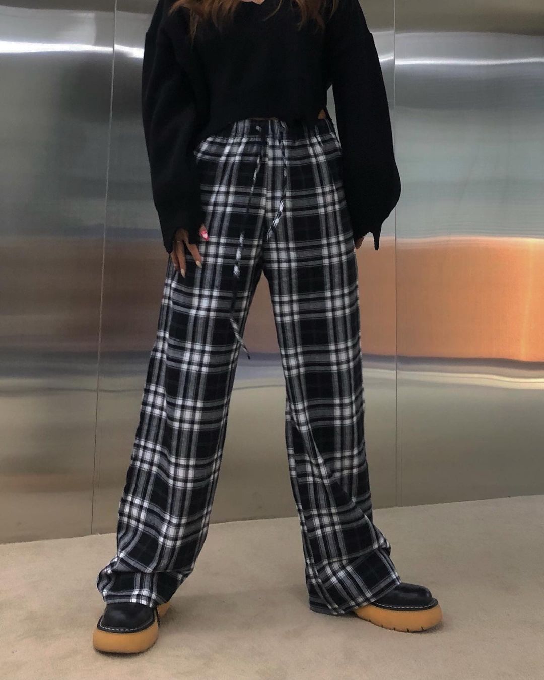 Plaid Straight Leg Pants