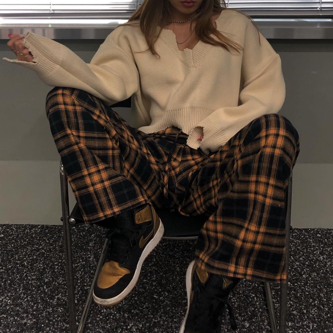 Plaid Straight Leg Pants