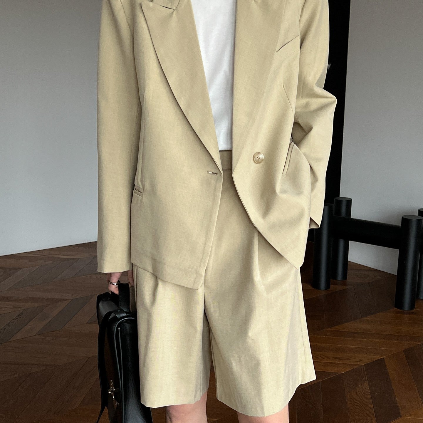 Beige Wool Double-Breasted Blazer
