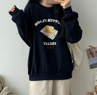 "Butter Flavor" Graphic Oversized Crew Neck Jumper (2c.)