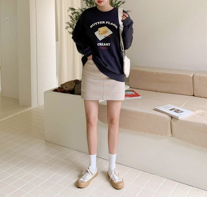 "Butter Flavor" Graphic Oversized Crew Neck Jumper (2c.)